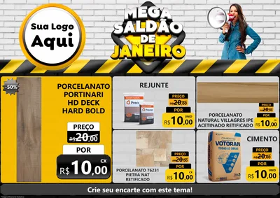 Modelo de Encarte para Encarte A4 Horizontal com o tema Mega Saldão de Janeiro para Pisos e revestimentos