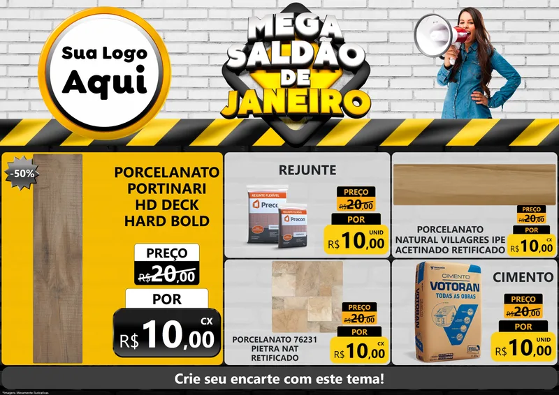 Modelo de Encarte para Encarte A4 Horizontal com o tema Mega Saldão de Janeiro para Pisos e revestimentos