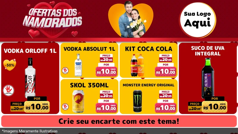 Modelo de TV para TV Horizontal com o tema Ofertas Dos Namorados para Distribuidora de bebidas