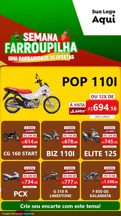 Modelo de Rede Social para Stories com o tema Semana Farroupilha - Uma Barbaridade de Ofertas para Concessionaria de Motos