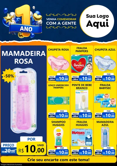 Modelo de Encarte para Encarte A4 Vertical com o tema Um Ano de Aniversário para Bebês