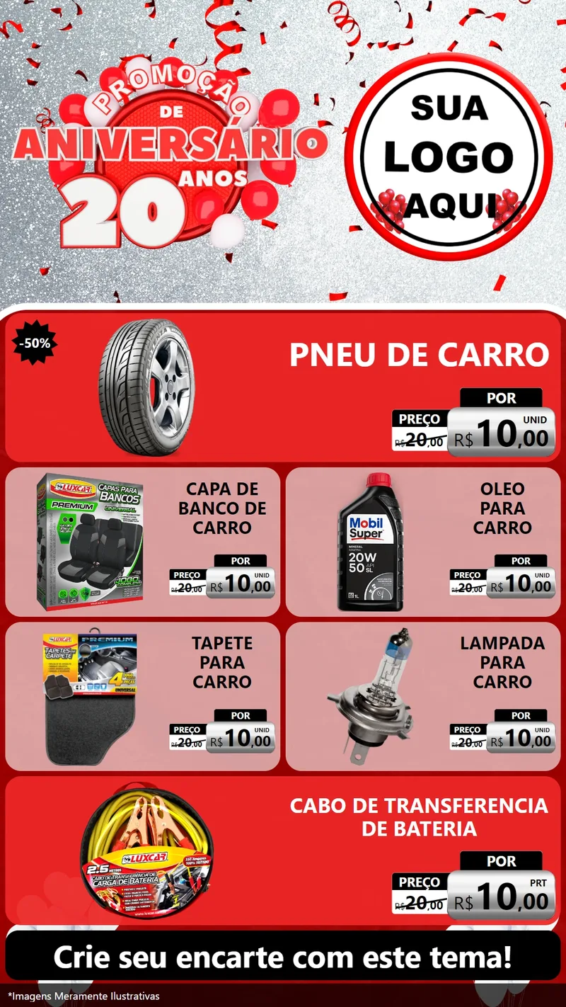 Modelo de TV para TV Vertical com o tema Promoção de Aniversário - 20 Anos para Auto peças