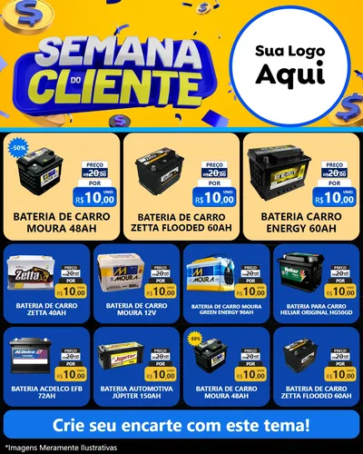 Modelo de Rede Social para Feed Instagram com o tema Semana do Cliente para Baterias Elétricas