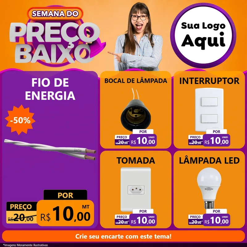 Modelo de Rede Social para Feed Facebook com o tema Semana do Preço Baixo para Materiais Elétricos