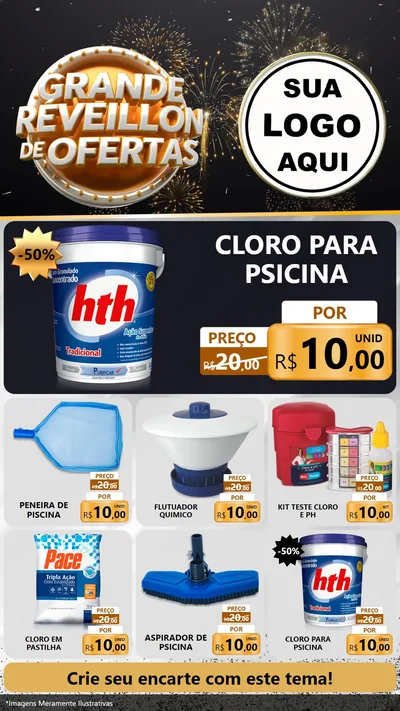 Modelo de Rede Social para Stories com o tema Grande Réveillon de Ofertas para Produtos para Piscina