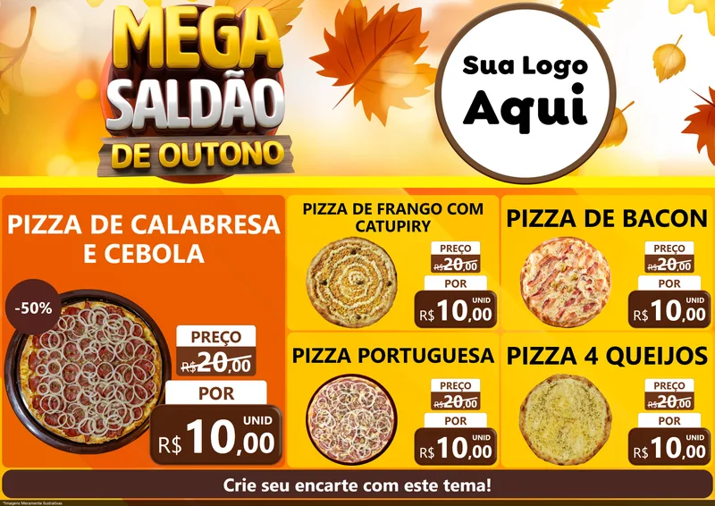 Modelo de Encarte para Encarte A4 Horizontal com o tema Mega Saldão de Outono para Pizzaria