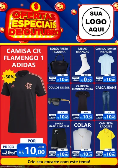Modelo de Encarte para Encarte A4 Vertical com o tema Ofertas Especiais de Outubro para Roupas e acessórios