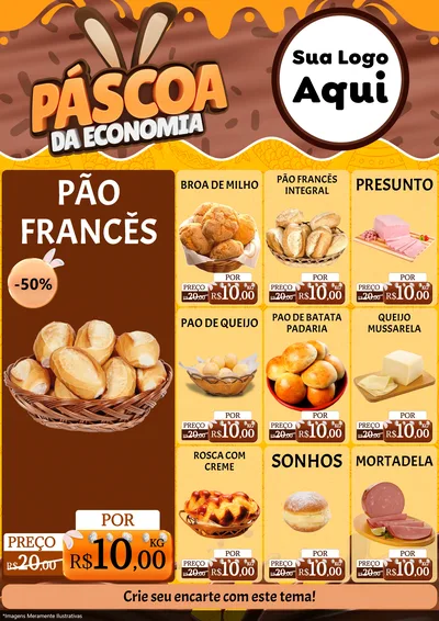 Modelo de Encarte para Encarte A4 Vertical com o tema Páscoa da Economia para Padaria