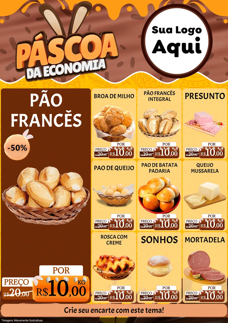 Modelo de Encarte para Encarte A4 Vertical com o tema Páscoa da Economia para Padaria
