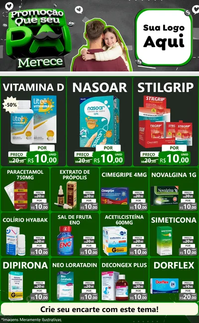 Modelo de Encarte para Encarte Grande com o tema Promoção Que seu Pai Merece para Farmácia