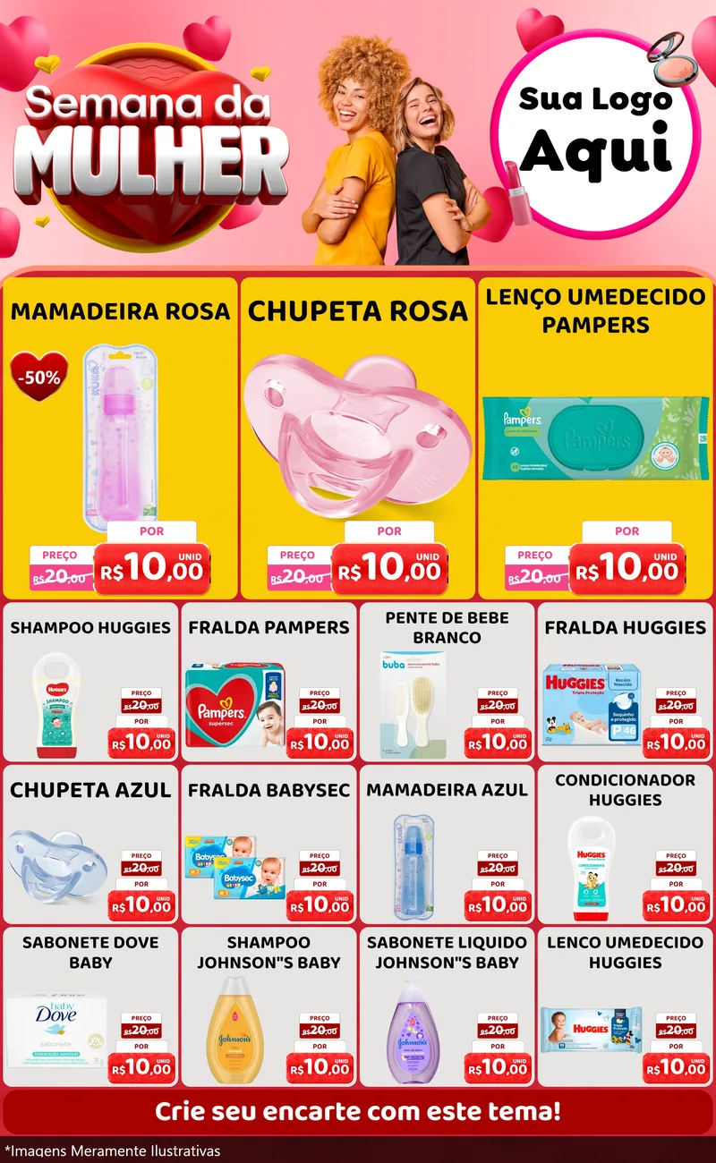 Modelo de Encarte para Encarte Grande com o tema Semana da Mulher para Bebês
