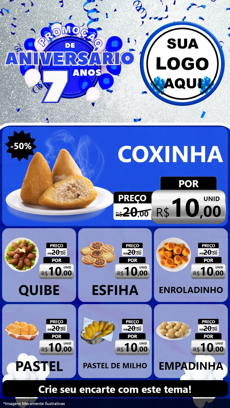 Modelo de Rede Social para Stories com o tema Promoção de Aniversário - 7 Anos para Salgadaria