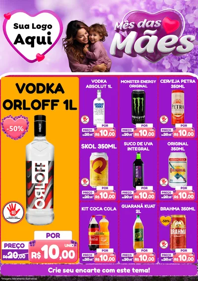 Modelo de Encarte para Encarte A4 Vertical com o tema Mês das Mães para Distribuidora de bebidas
