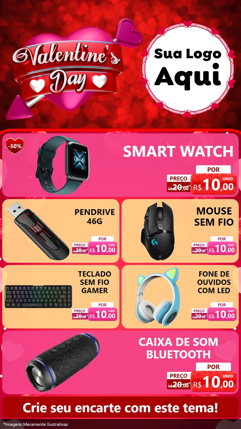 Modelo de TV para TV Vertical com o tema Valentine's Day para Informática