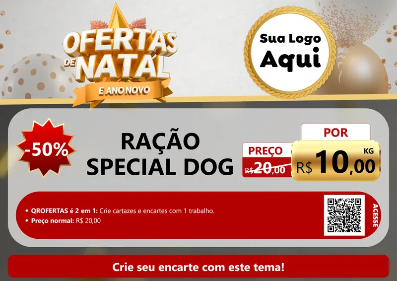 Modelo de Cartaz para Cartaz A4 Horizontal com o tema Ofertas De Natal E Ano Novo para Pet Shop