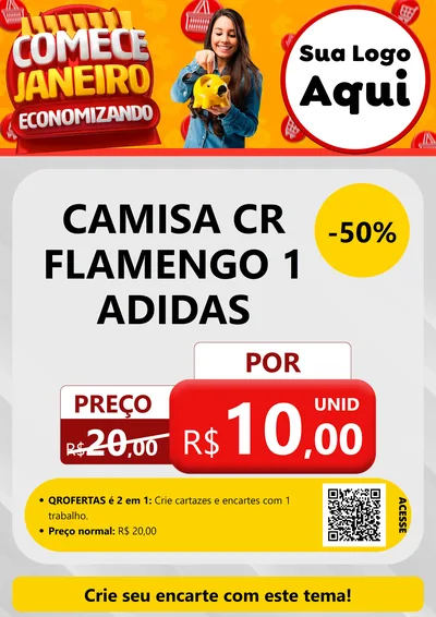 Modelo de Cartaz para Cartaz A4 Vertical com o tema Comece Janeiro Economizando para Roupas e acessórios