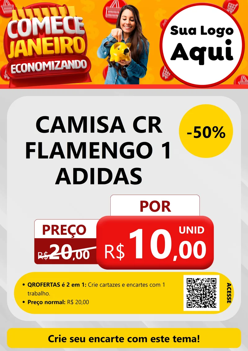 Modelo de Cartaz para Cartaz A4 Vertical com o tema Comece Janeiro Economizando para Roupas e acessórios