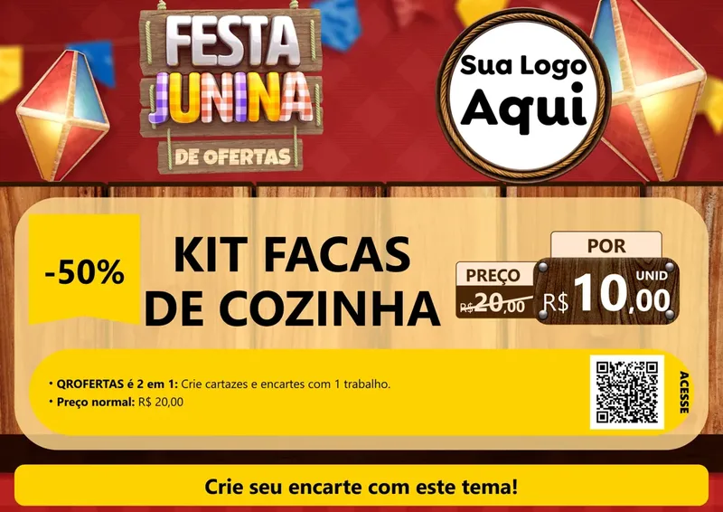 Modelo de Cartaz para Cartaz A4 Horizontal com o tema Festa Junina de Ofertas para Utilidades Domésticas