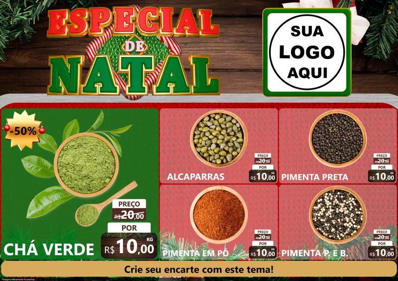 Modelo de Encarte para Encarte A4 Horizontal com o tema Especial de Natal para Produtos Naturais