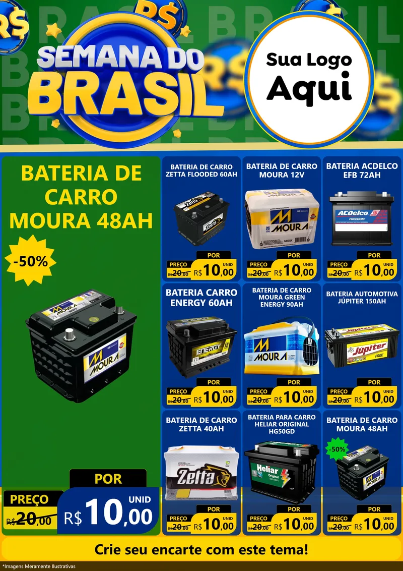 Modelo de Encarte para Encarte A4 Vertical com o tema Semana Do Brasil para Baterias Elétricas
