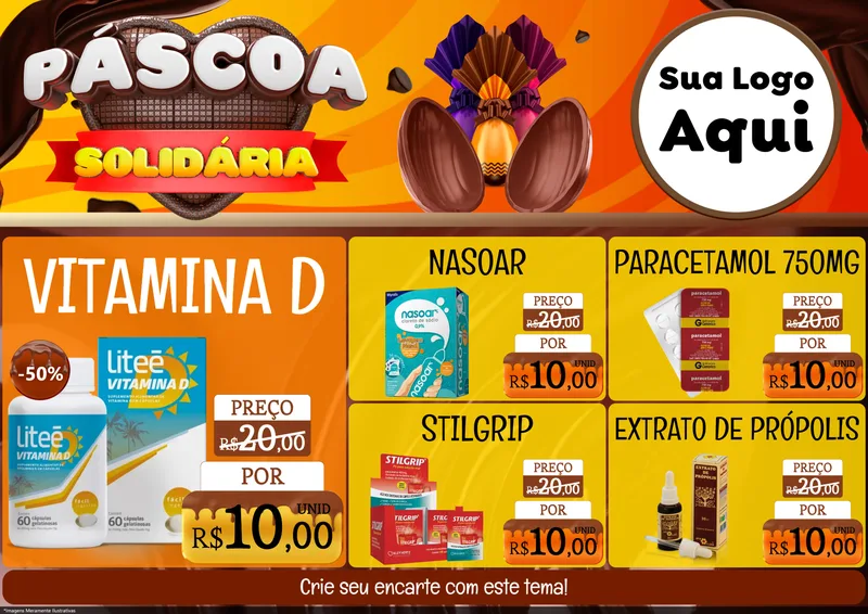 Modelo de Encarte para Encarte A4 Horizontal com o tema Páscoa Solidária para Farmácia