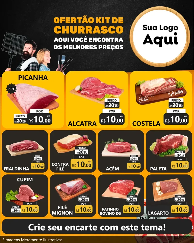 Modelo de Rede Social para Feed Instagram com o tema Ofertão Kit de Churrasco para Açougue