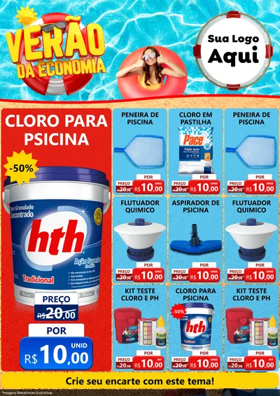 Modelo de Encarte para Encarte A4 Vertical com o tema Verão da Economia para Produtos para Piscina