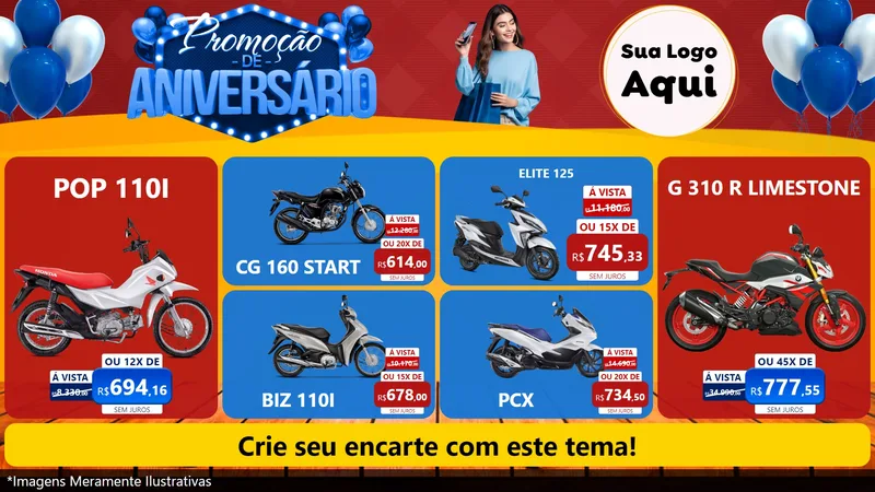 Modelo de TV para TV Horizontal com o tema Promoção de Aniversário para Concessionaria de Motos