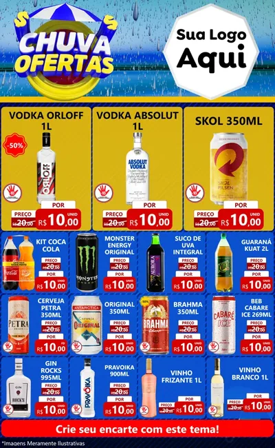 Modelo de Encarte para Encarte Grande com o tema Chuva de Ofertas para Distribuidora de bebidas