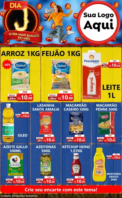 Modelo de Encarte para Encarte Grande com o tema Dia J - O Dia Mais Barato Do Mês para Supermercado