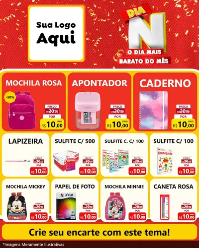 Modelo de Rede Social para Feed Instagram com o tema Dia N o Dia Mais Barato do Mês para Papelaria