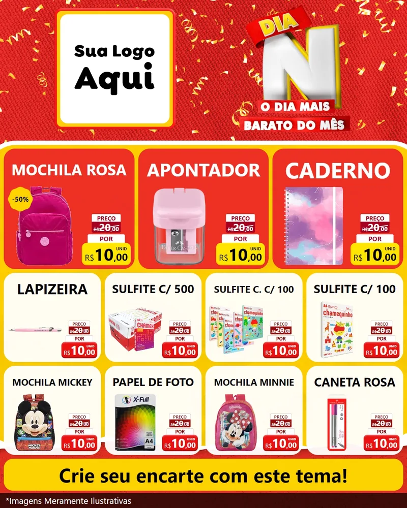 Modelo de Rede Social para Feed Instagram com o tema Dia N o Dia Mais Barato do Mês para Papelaria