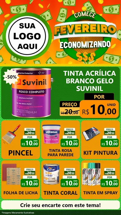 Modelo de Rede Social para Stories com o tema Comece Fevereiro Economizando para Tintas e Ferramentas