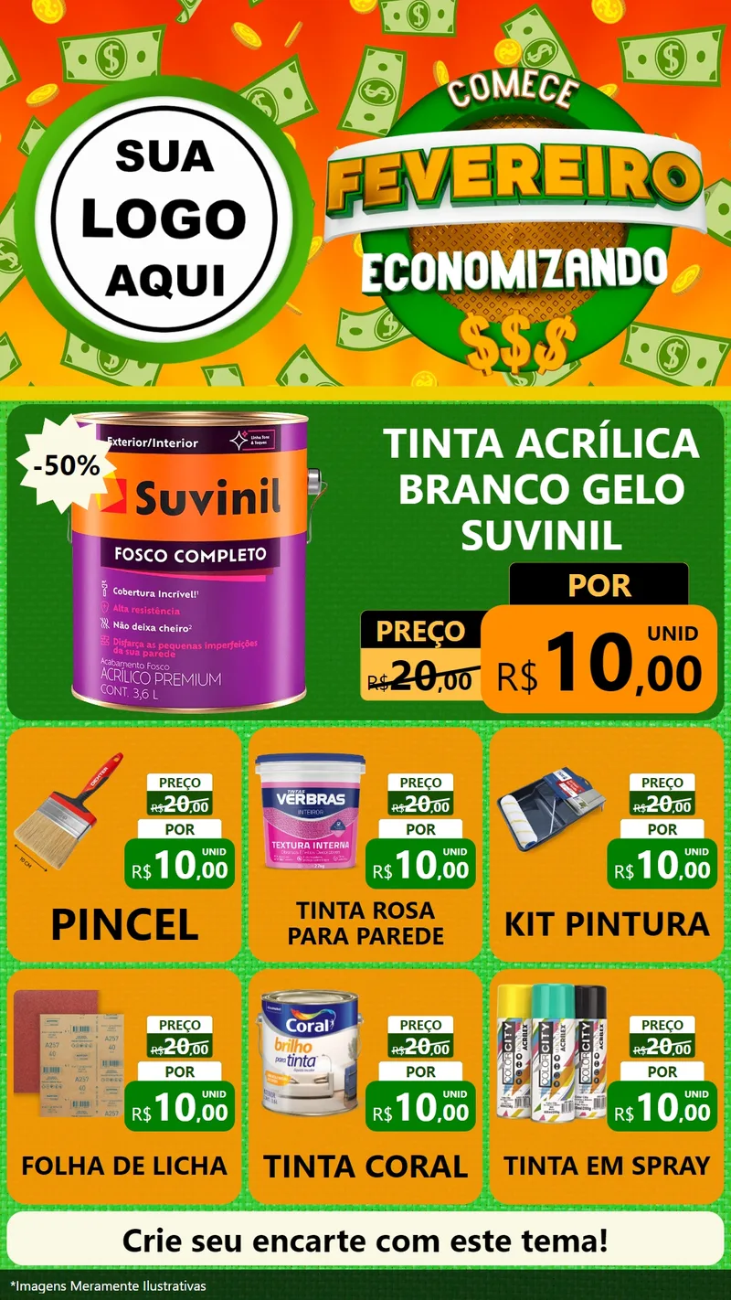 Modelo de Rede Social para Stories com o tema Comece Fevereiro Economizando para Tintas e Ferramentas