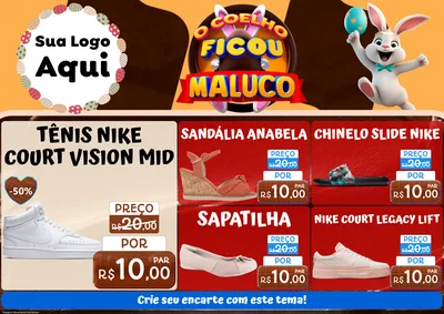 Modelo de Encarte para Encarte A4 Horizontal com o tema O Coelho Ficou Maluco - Páscoa para Calçados