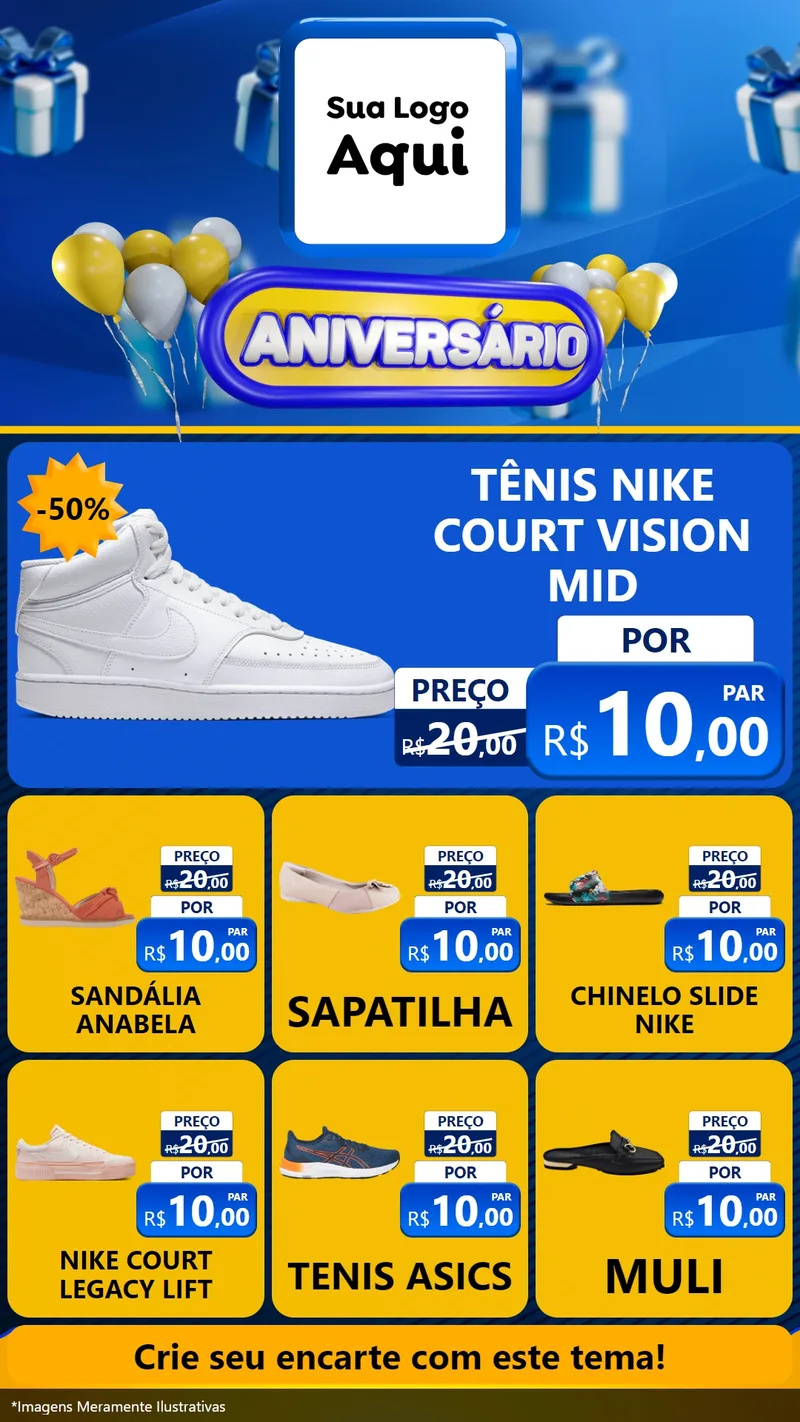 Modelo de Rede Social para Stories com o tema Aniversário para Calçados