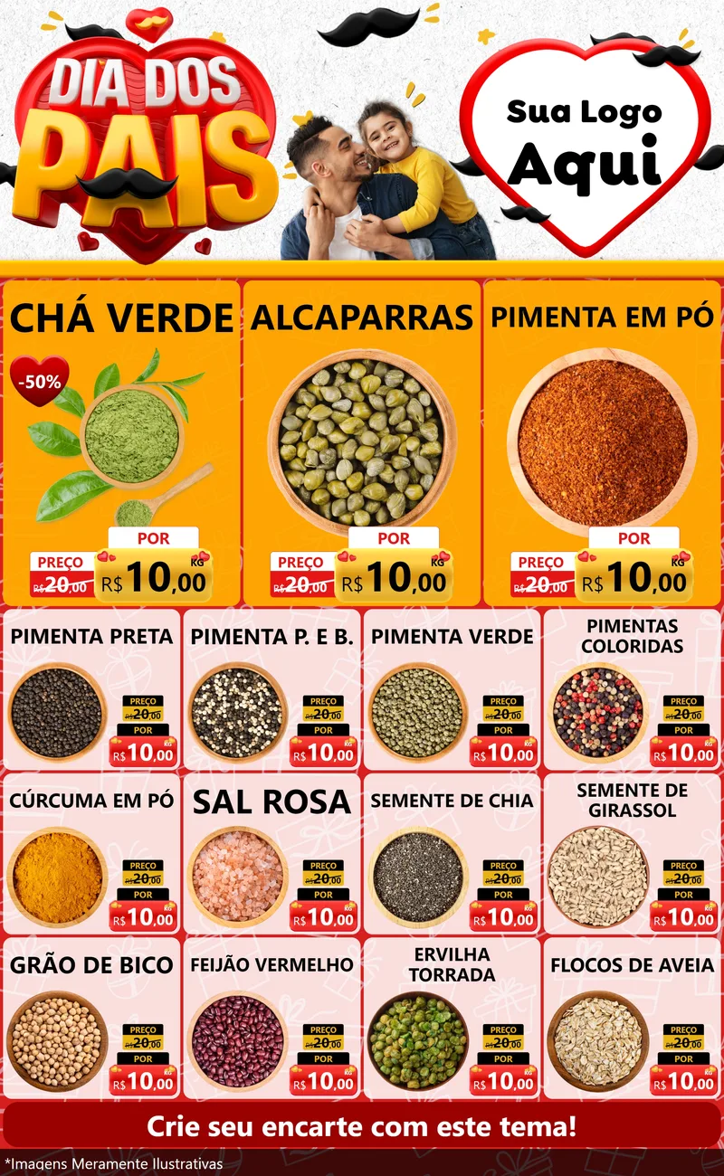Modelo de Encarte para Encarte Grande com o tema Dia dos Pais para Produtos Naturais