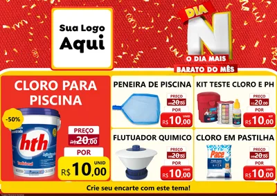 Modelo de Encarte para Encarte A4 Horizontal com o tema Dia N o Dia Mais Barato do Mês para Produtos para Piscina