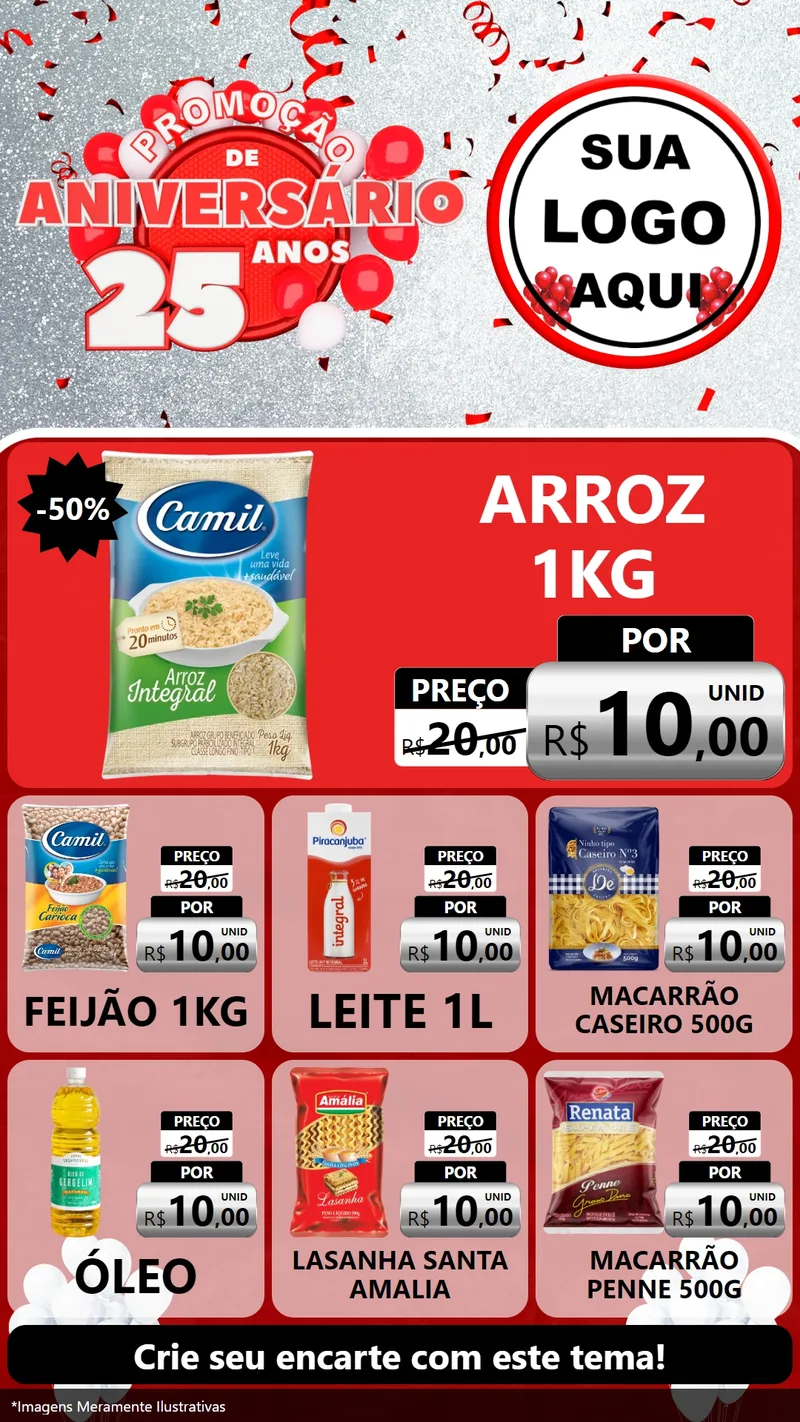 Modelo de Rede Social para Stories com o tema Promoção de Aniversário - 25Anos para Supermercado
