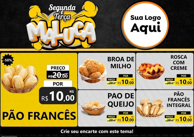 Modelo de Encarte para Encarte A4 Horizontal com o tema Segunda e Terça Maluca para Padaria