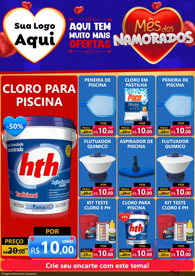 Modelo de Encarte para Encarte A4 Vertical com o tema Mês dos Namorados para Produtos para Piscina