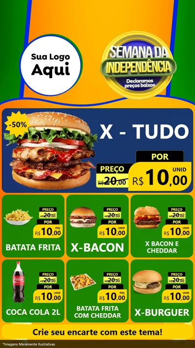 Modelo de Rede Social para Stories com o tema Semana da Independência Declaramos Preços Baixos para Hamburgueria