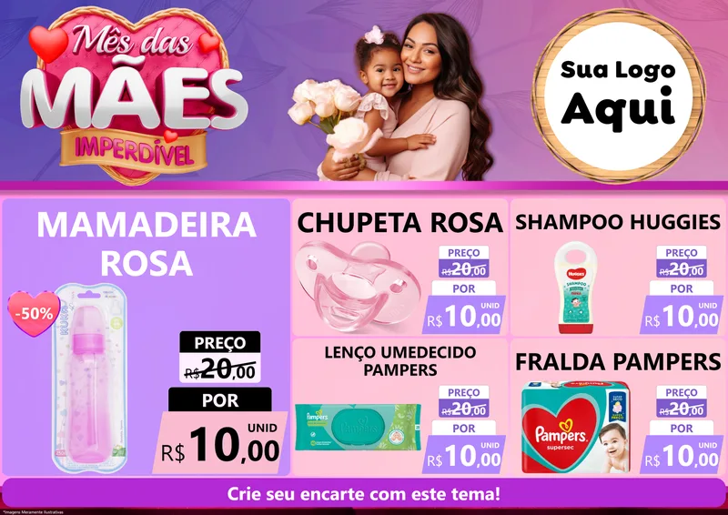 Modelo de Encarte para Encarte A4 Horizontal com o tema Mês das Mães Imperdível para Bebês
