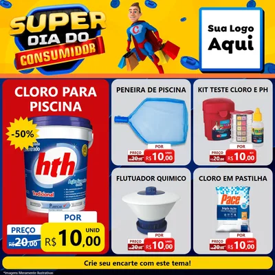 Modelo de Rede Social para Feed Facebook com o tema Super Dia do Consumidor para Produtos para Piscina