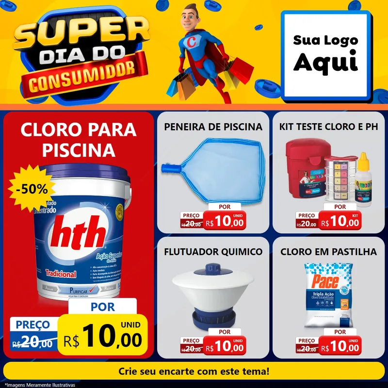 Modelo de Rede Social para Feed Facebook com o tema Super Dia do Consumidor para Produtos para Piscina