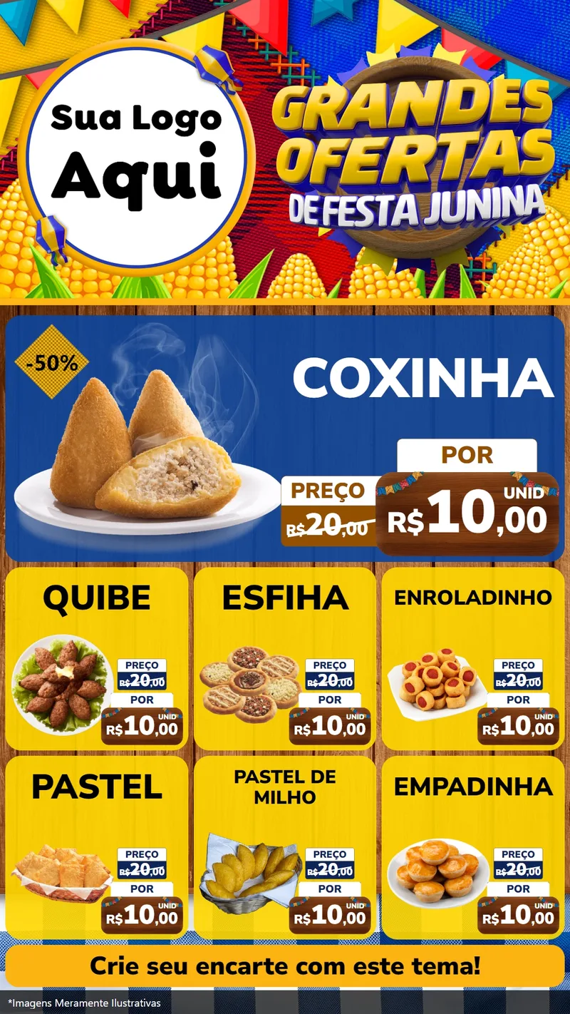 Modelo de Rede Social para Stories com o tema Grandes Ofertas de Festa Junina para Salgadaria