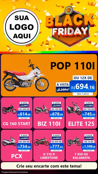 Modelo de Rede Social para Stories com o tema Black Friday para Concessionaria de Motos