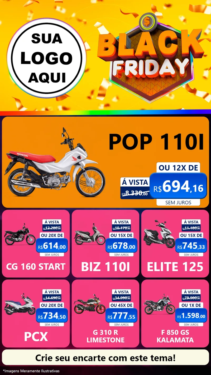 Modelo de Rede Social para Stories com o tema Black Friday para Concessionaria de Motos