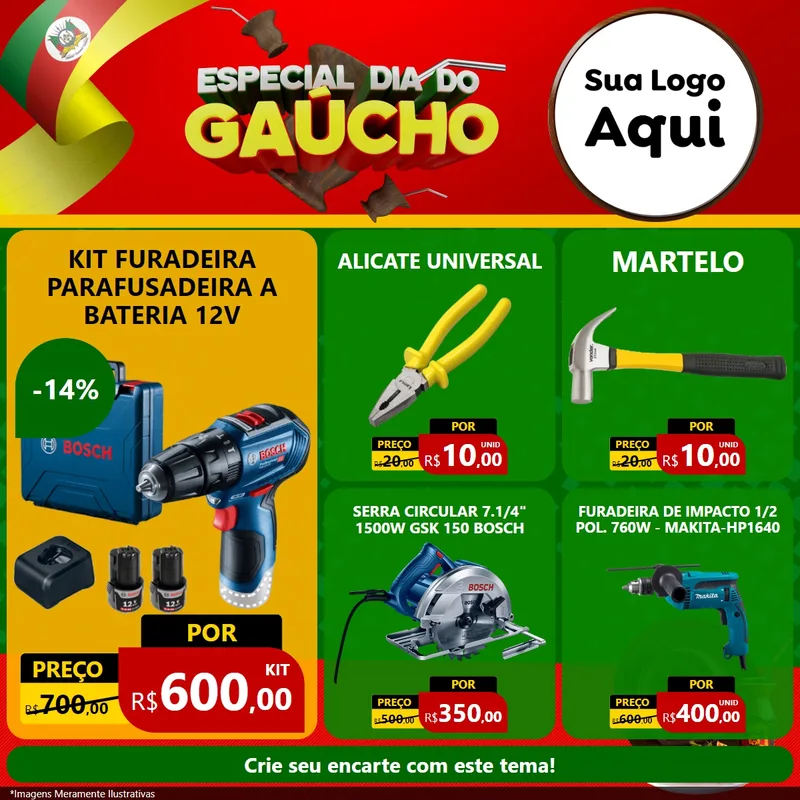 Modelo de Rede Social para Feed Facebook com o tema Especial Dia do Gaúcho para Maquinas e Ferramentas