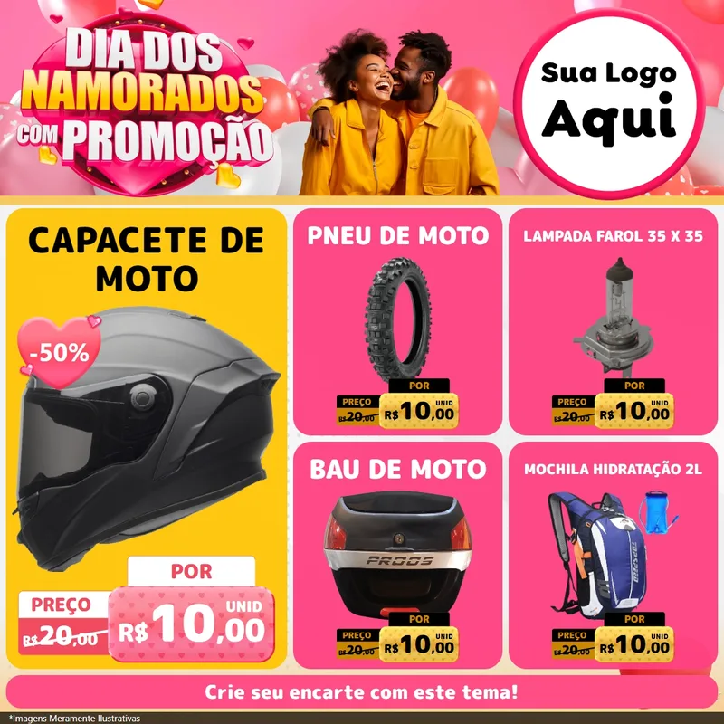 Modelo de Rede Social para Feed Facebook com o tema Dia dos Namorados com Promoção para Moto peças